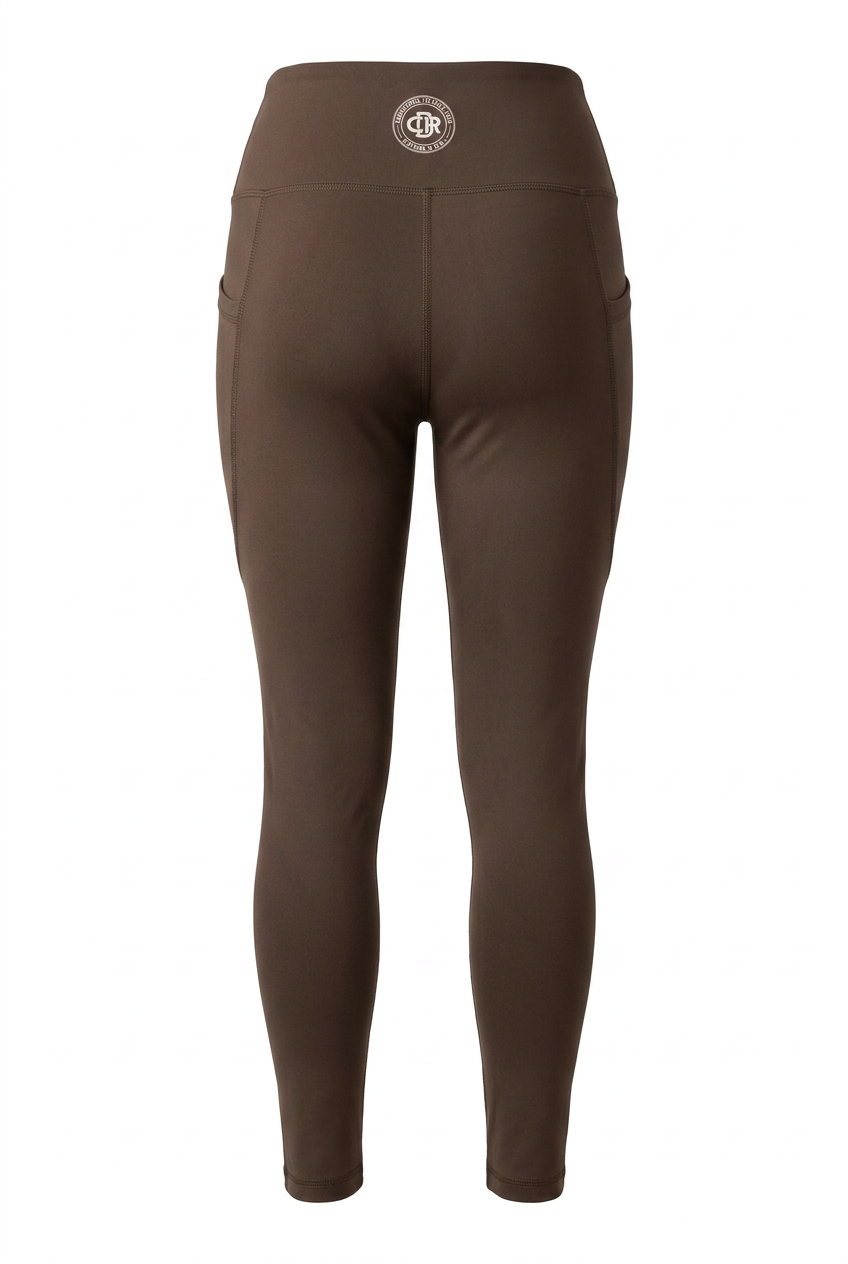 CDR Chocolate Brown Two-Piece Performance Yoga Set with Beige logo